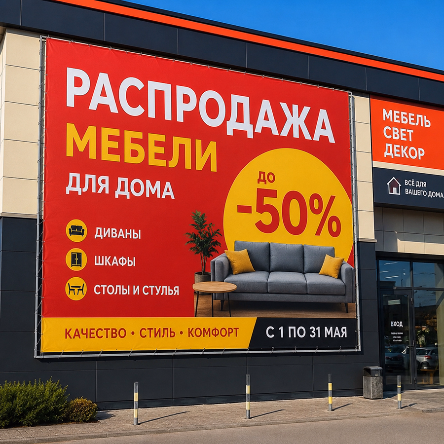 Пример работы — уличный баннер на фасаде