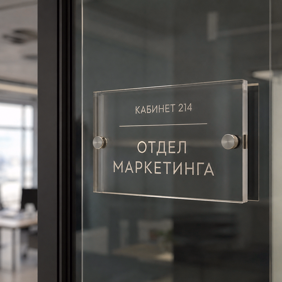 Пример работы — кабинетная табличка отдела на двери офиса